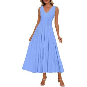 PRETTYGARDEN Women’s Summer Casual Dresses 2026 Spring Sleeveless V Neck Knit Midi Business Work A Line Cocktail Dress(Light Blue)