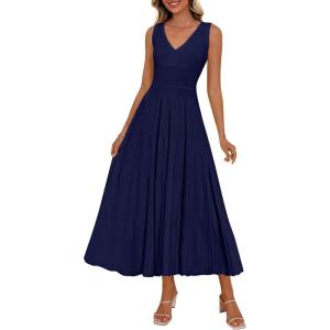 PRETTYGARDEN Women’s Summer Casual Dresses 2026 Spring Sleeveless V Neck Knit Midi Business Work A Line Cocktail Dress(Navy)