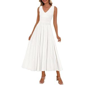 PRETTYGARDEN Women’s Summer Casual Dresses 2026 Spring Sleeveless V Neck Knit Midi Business Work A Line Cocktail Dress(White)