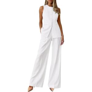 PRETTYGARDEN Women’s 2 Piece Sets Summer 2026 Work Clothes Sleeveless Blazer Vest Pants Suits Spring Business Casual Outfits(White)