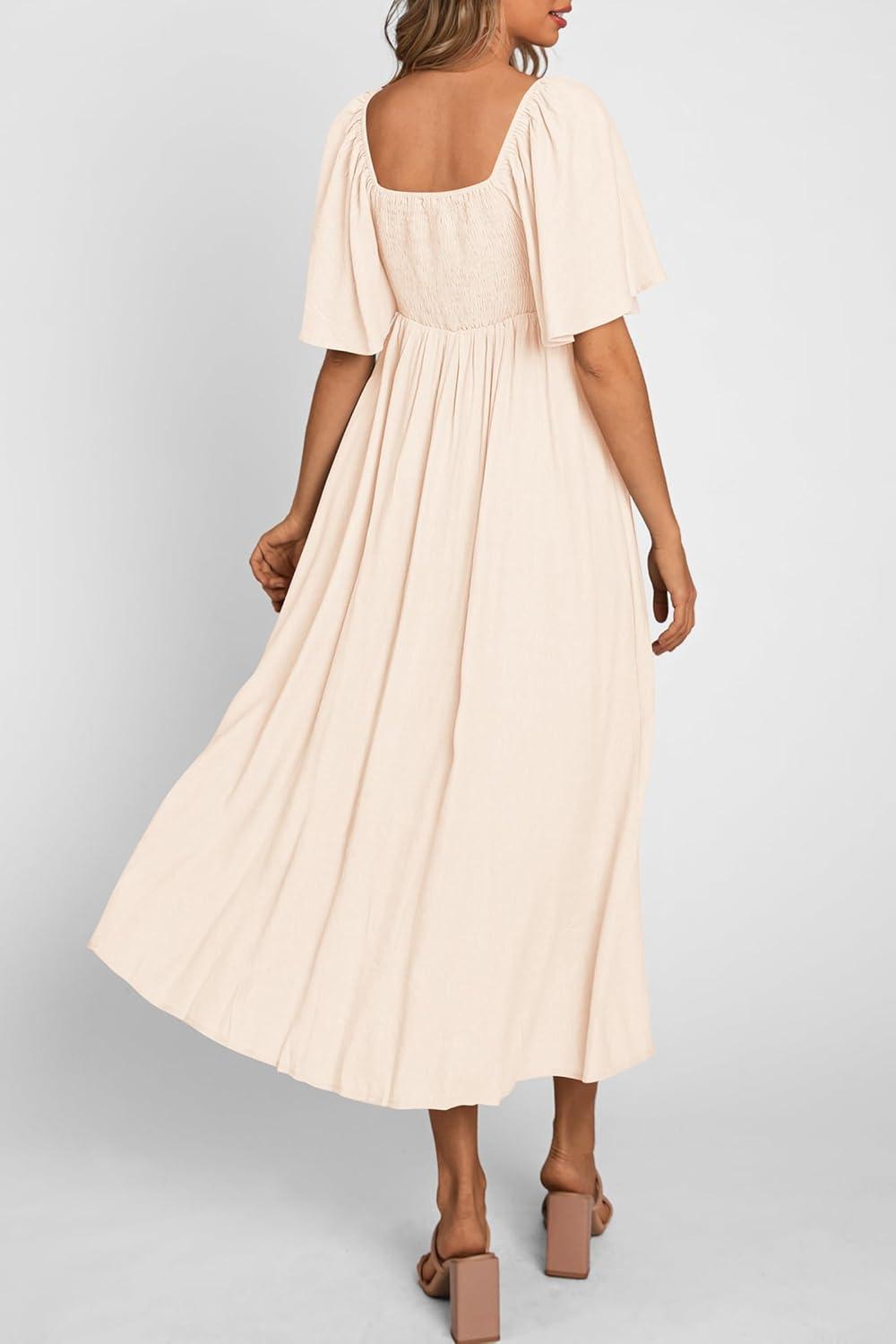 imagePRETTYGARDEN Summer Dress for Women 2026 Casual Short Sleeve Bow Tie V Neck Ruffle Midi Flowy Dresses