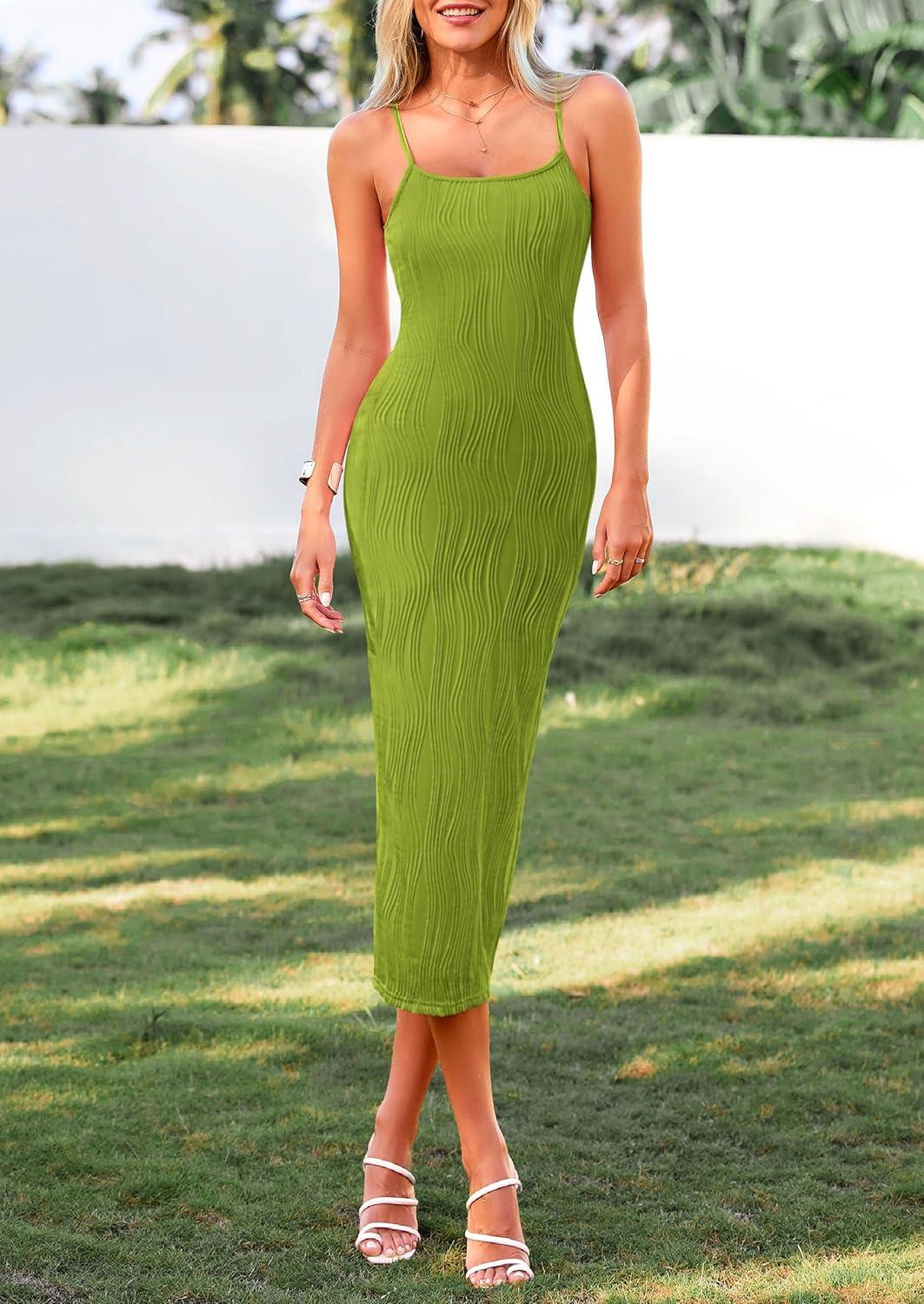 imagePRETTYGARDEN Summer Dresses for Women Sleeveless Bodycon Dress Textured Back Slit Sexy Cocktail Party Beach Vacation ClothesFruit Green