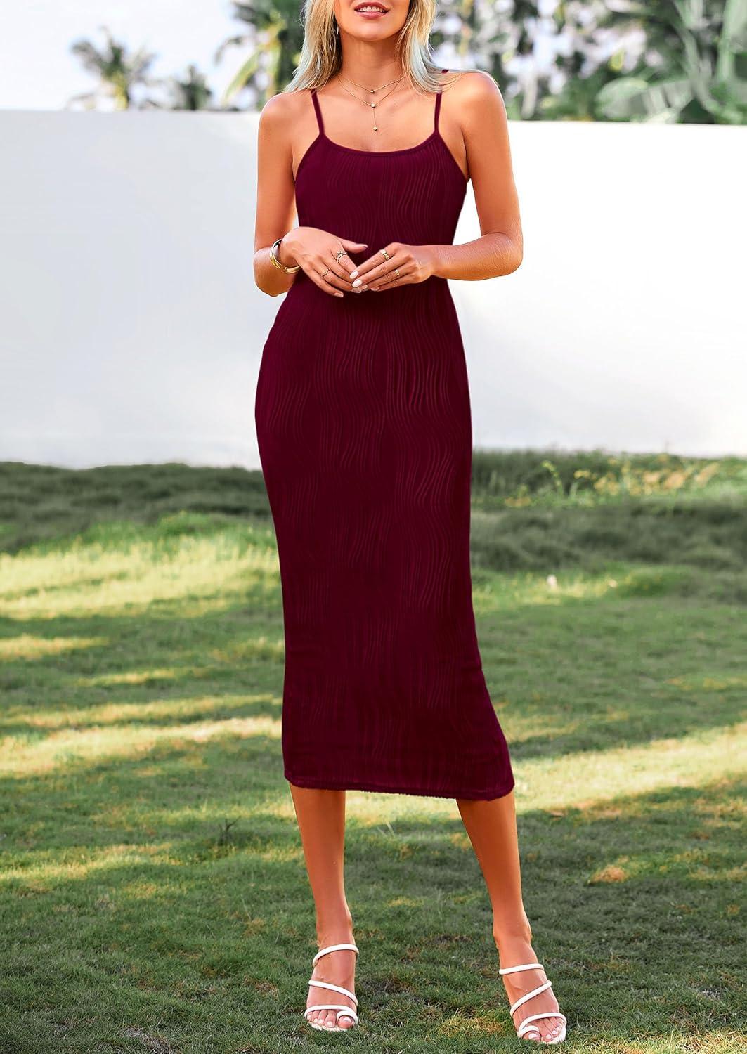 imagePRETTYGARDEN Summer Dresses for Women Sleeveless Bodycon Dress Textured Back Slit Sexy Cocktail Party Beach Vacation ClothesWine Red