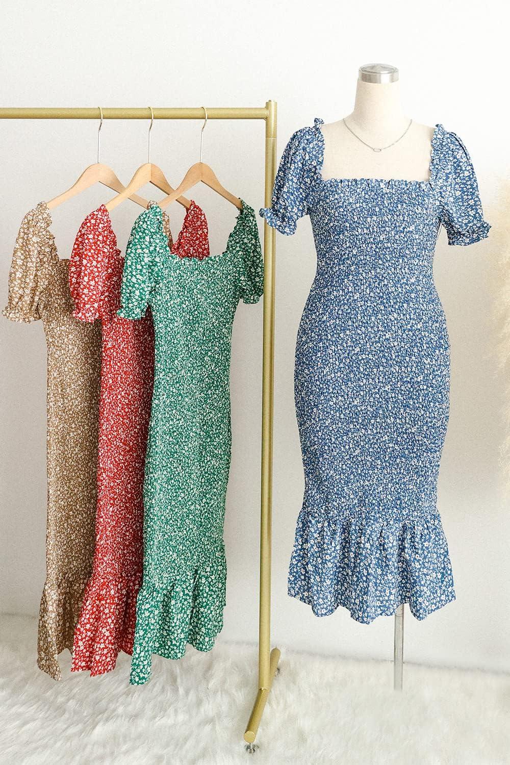 imagePRETTYGARDEN Summer Floral Bodycon Midi Dresses 2026 Puff Sleeve Mermaid Cocktail Baby Shower Photoshoot Maternity DressRed