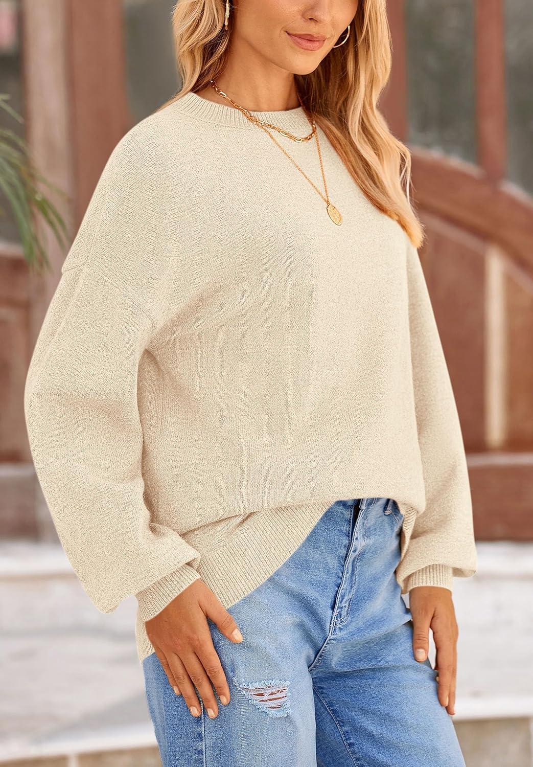 imagePRETTYGARDEN Womens 2026 Fall Sweaters Casual Crew Neck Long Sleeve Pullover Tops Ribbed Knit Loose Fit Winter ClothesBeige