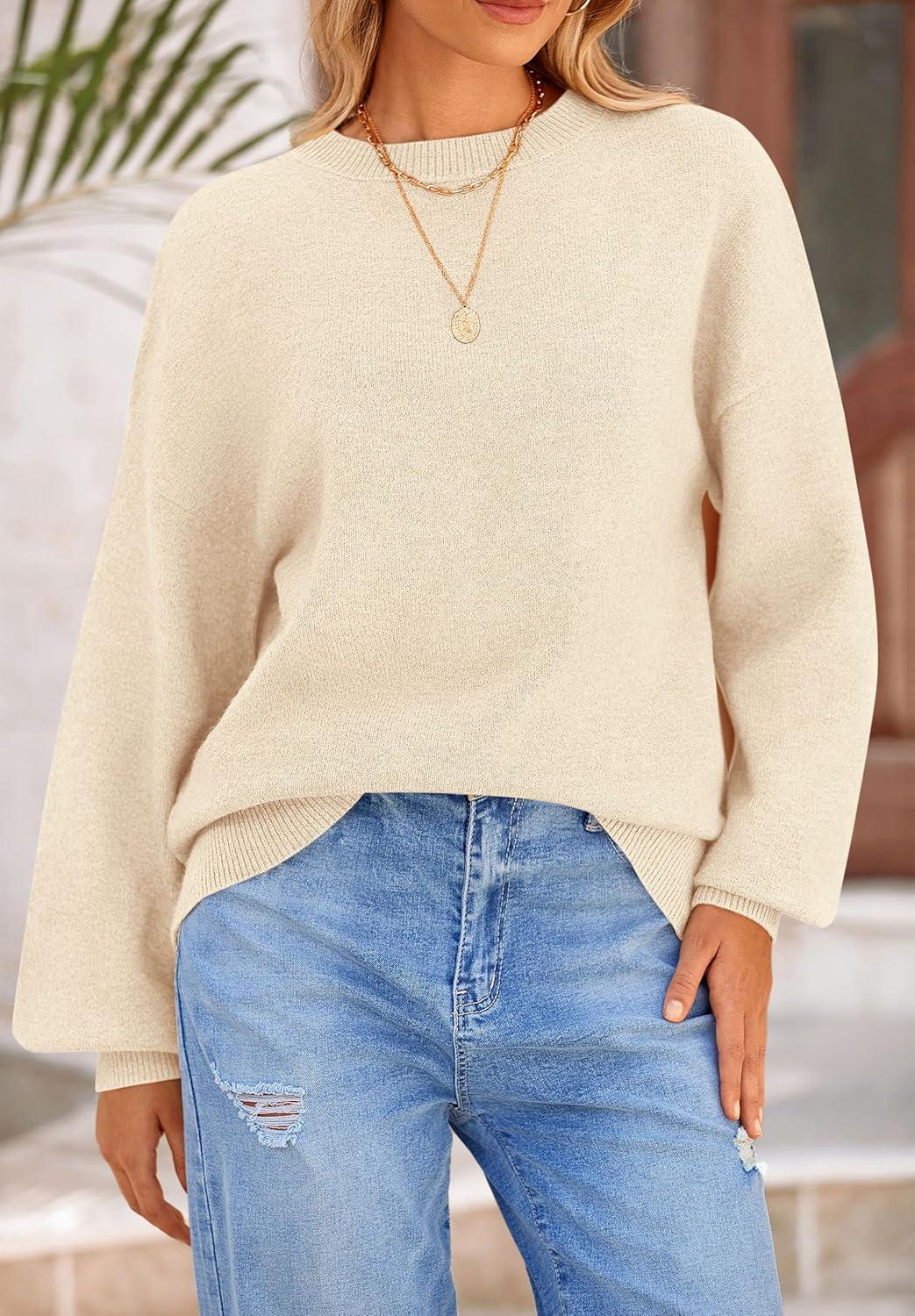 imagePRETTYGARDEN Womens 2026 Fall Sweaters Casual Crew Neck Long Sleeve Pullover Tops Ribbed Knit Loose Fit Winter ClothesBeige