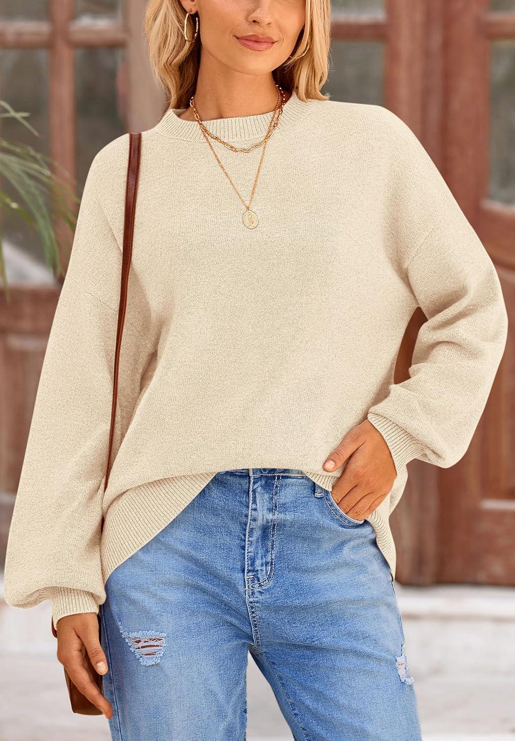 imagePRETTYGARDEN Womens 2026 Fall Sweaters Casual Crew Neck Long Sleeve Pullover Tops Ribbed Knit Loose Fit Winter ClothesBeige