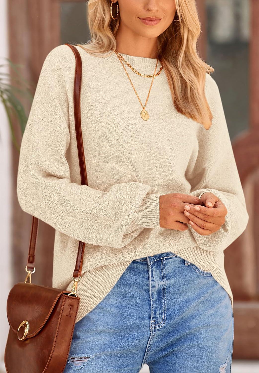 imagePRETTYGARDEN Womens 2026 Fall Sweaters Casual Crew Neck Long Sleeve Pullover Tops Ribbed Knit Loose Fit Winter ClothesBeige