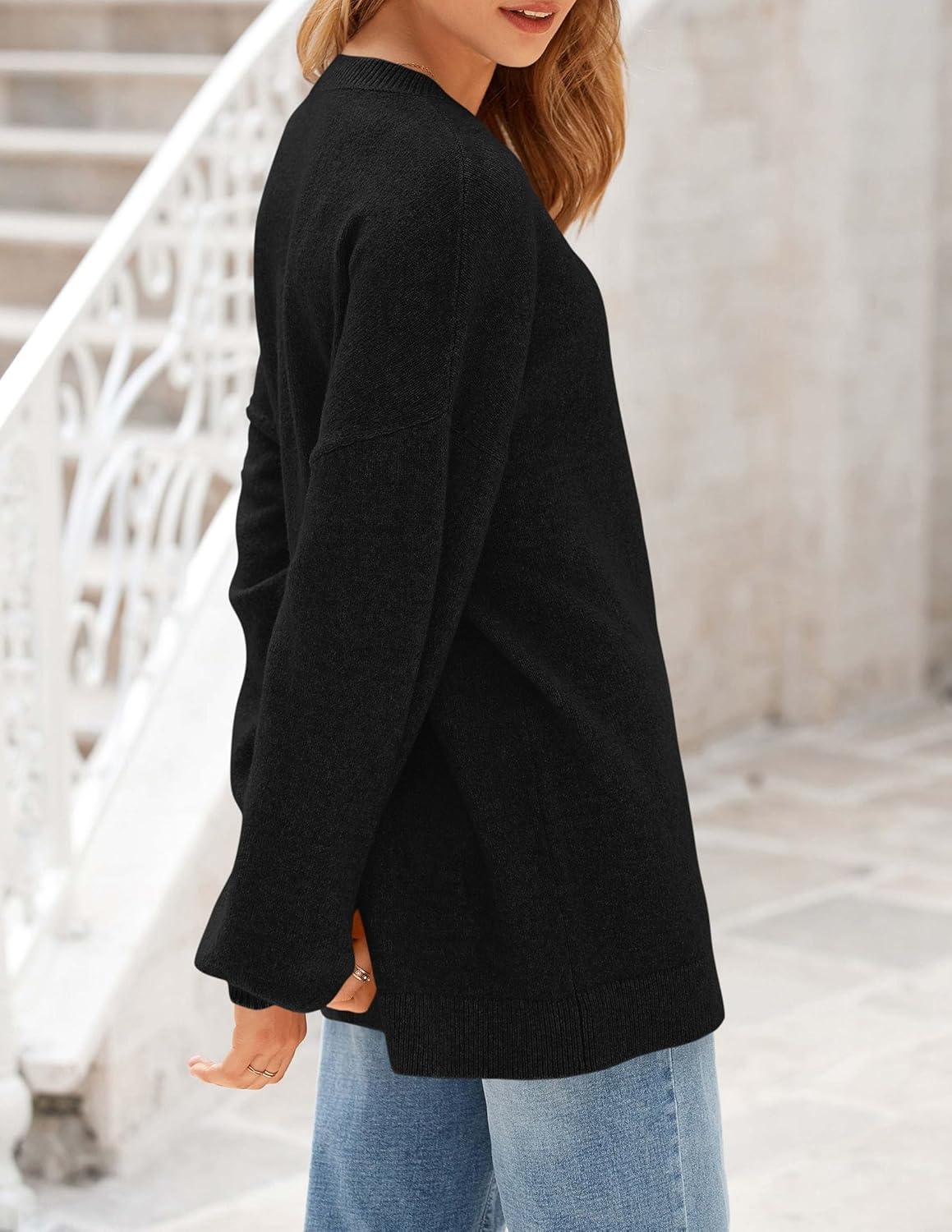 imagePRETTYGARDEN Womens 2026 Fall Sweaters Casual Crew Neck Long Sleeve Pullover Tops Ribbed Knit Loose Fit Winter ClothesBlack