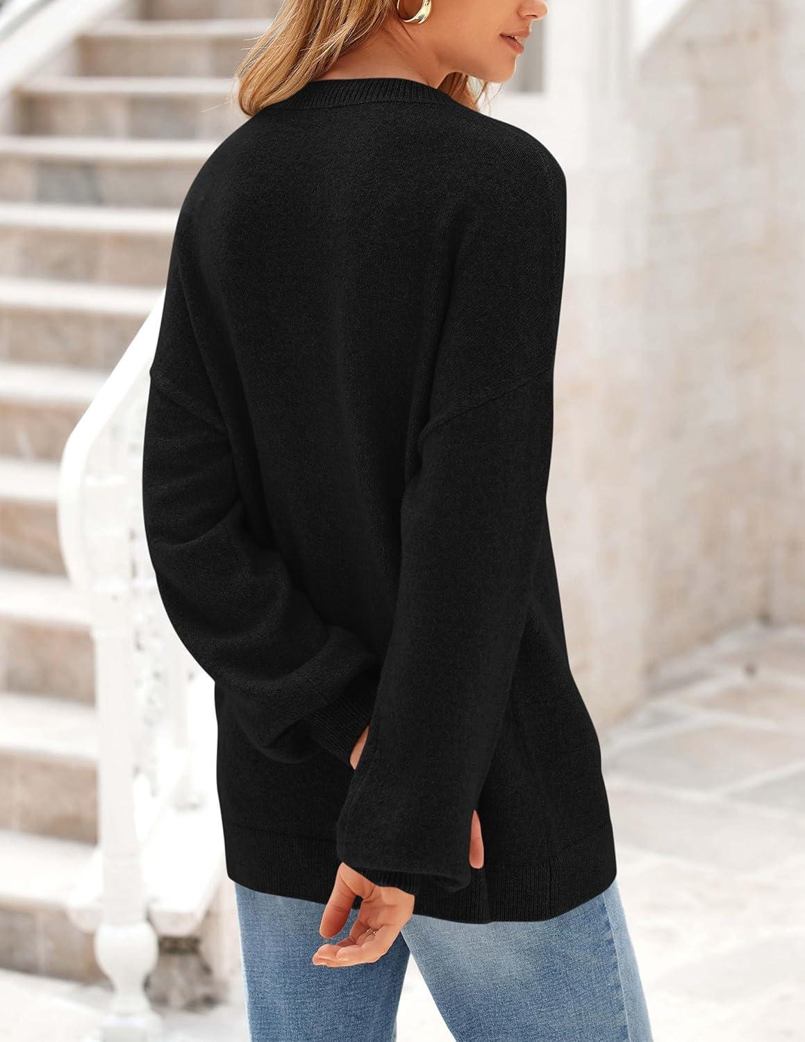 imagePRETTYGARDEN Womens 2026 Fall Sweaters Casual Crew Neck Long Sleeve Pullover Tops Ribbed Knit Loose Fit Winter ClothesBlack