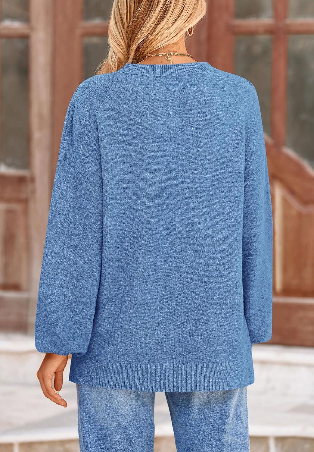 imagePRETTYGARDEN Womens 2026 Fall Sweaters Casual Crew Neck Long Sleeve Pullover Tops Ribbed Knit Loose Fit Winter ClothesBlue