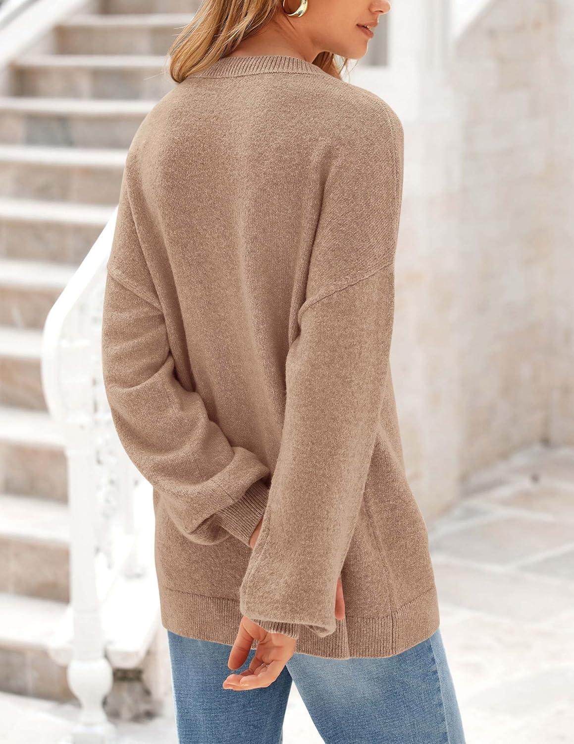 imagePRETTYGARDEN Womens 2026 Fall Sweaters Casual Crew Neck Long Sleeve Pullover Tops Ribbed Knit Loose Fit Winter ClothesCamel