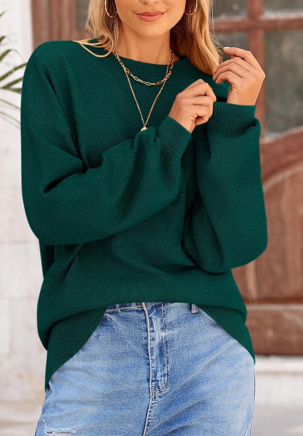 imagePRETTYGARDEN Womens 2026 Fall Sweaters Casual Crew Neck Long Sleeve Pullover Tops Ribbed Knit Loose Fit Winter ClothesDark Green