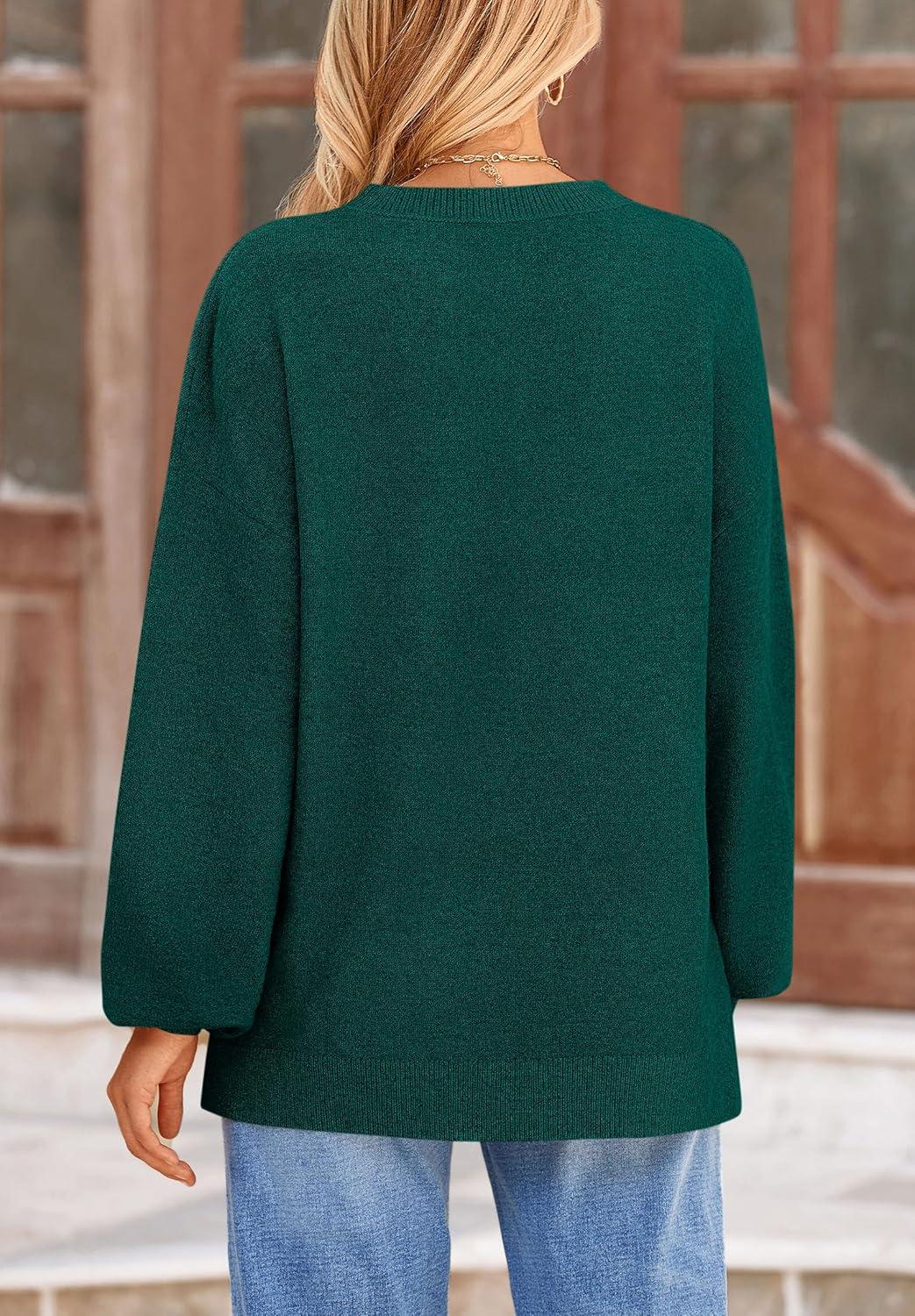 imagePRETTYGARDEN Womens 2026 Fall Sweaters Casual Crew Neck Long Sleeve Pullover Tops Ribbed Knit Loose Fit Winter ClothesDark Green