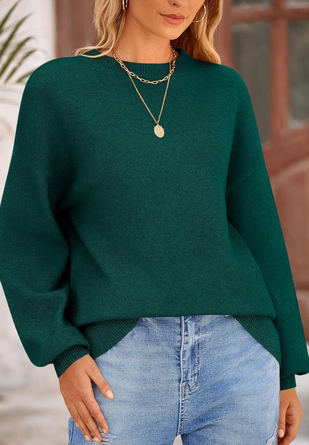 imagePRETTYGARDEN Womens 2026 Fall Sweaters Casual Crew Neck Long Sleeve Pullover Tops Ribbed Knit Loose Fit Winter ClothesDark Green