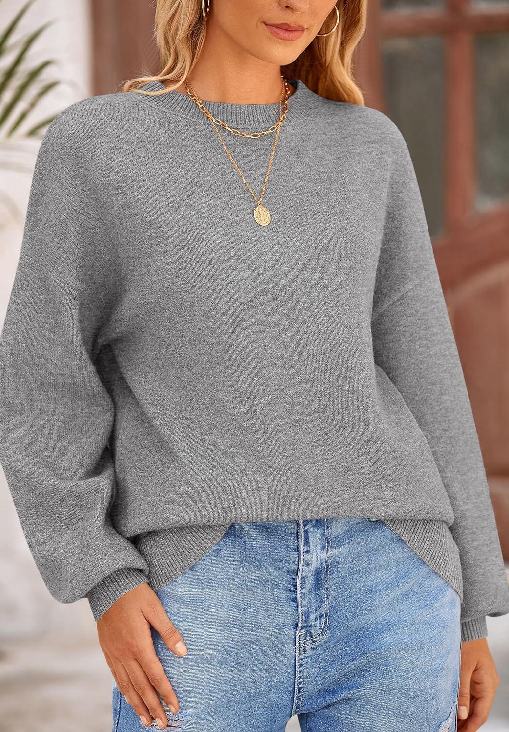 imagePRETTYGARDEN Womens 2026 Fall Sweaters Casual Crew Neck Long Sleeve Pullover Tops Ribbed Knit Loose Fit Winter ClothesGrey