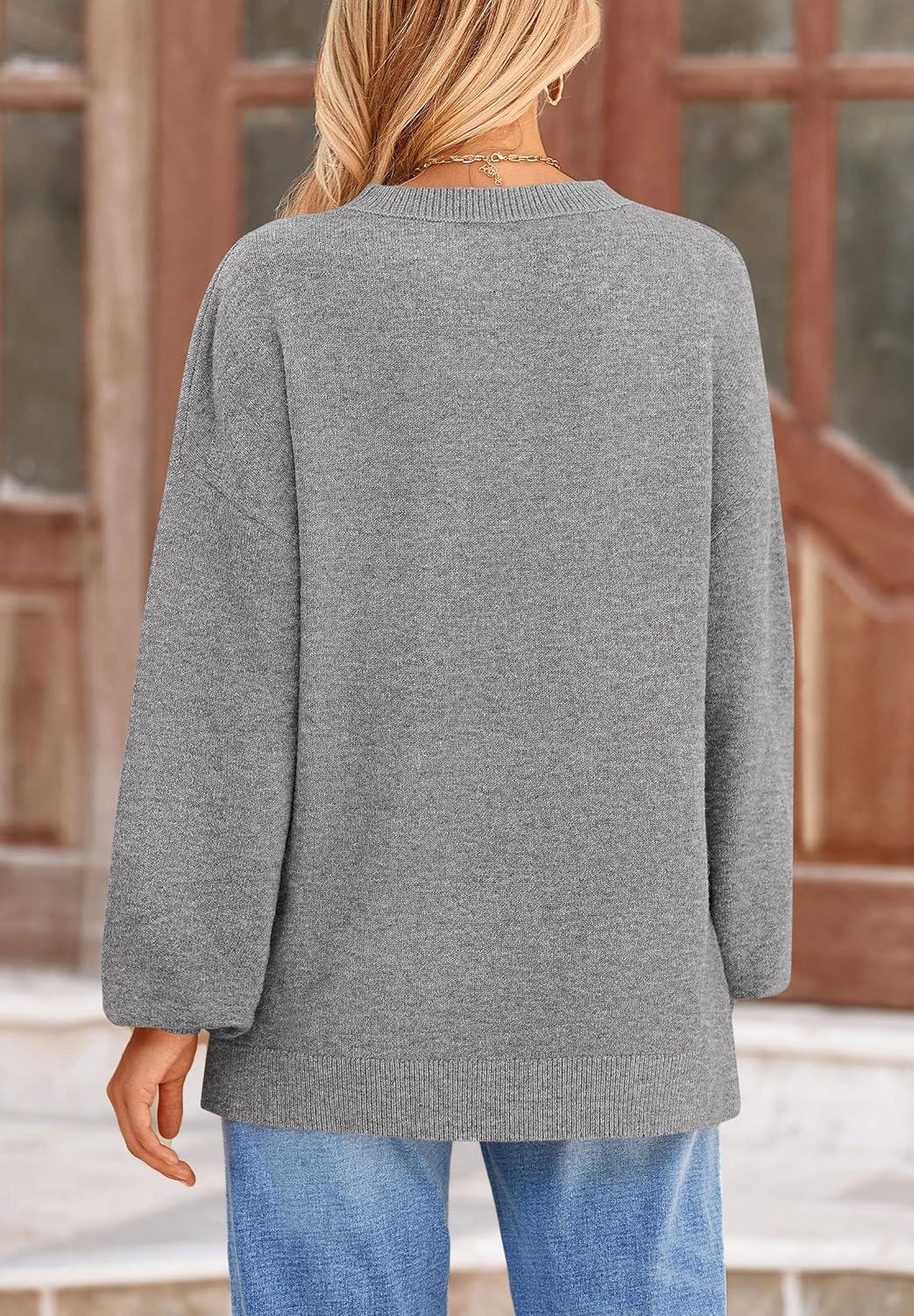 imagePRETTYGARDEN Womens 2026 Fall Sweaters Casual Crew Neck Long Sleeve Pullover Tops Ribbed Knit Loose Fit Winter ClothesGrey