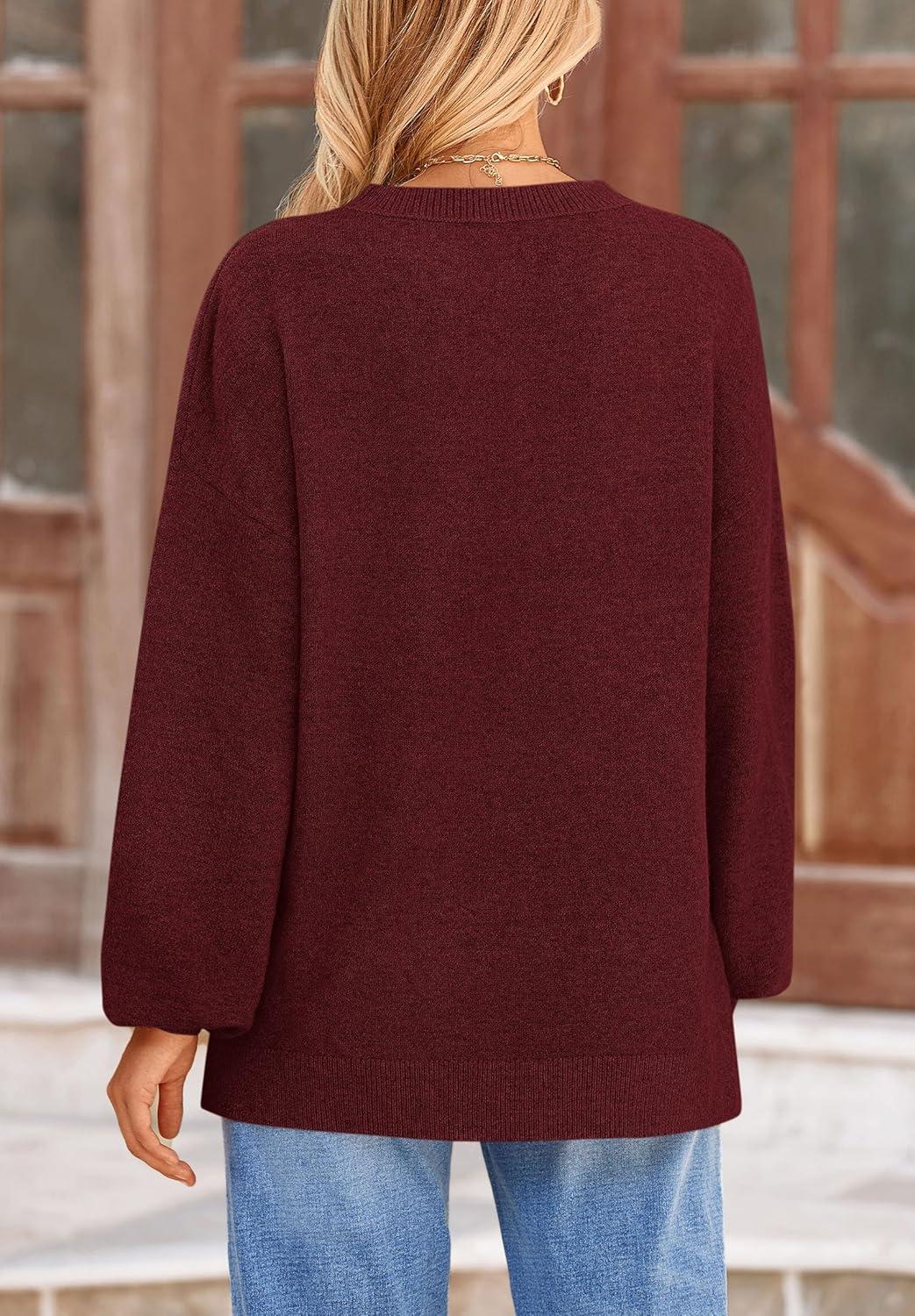 imagePRETTYGARDEN Womens 2026 Fall Sweaters Casual Crew Neck Long Sleeve Pullover Tops Ribbed Knit Loose Fit Winter ClothesWine Red