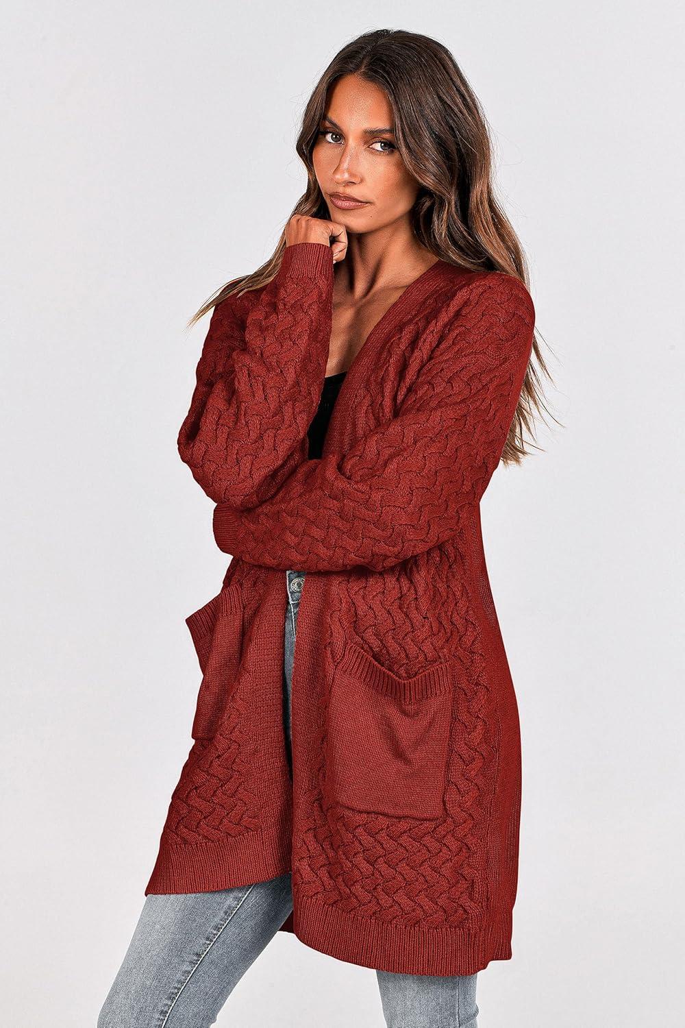 imagePRETTYGARDEN Womens Fall Open Front Chunky Cardigans Casual Long Sleeve Cable Knit Sweater Coat Outerwear