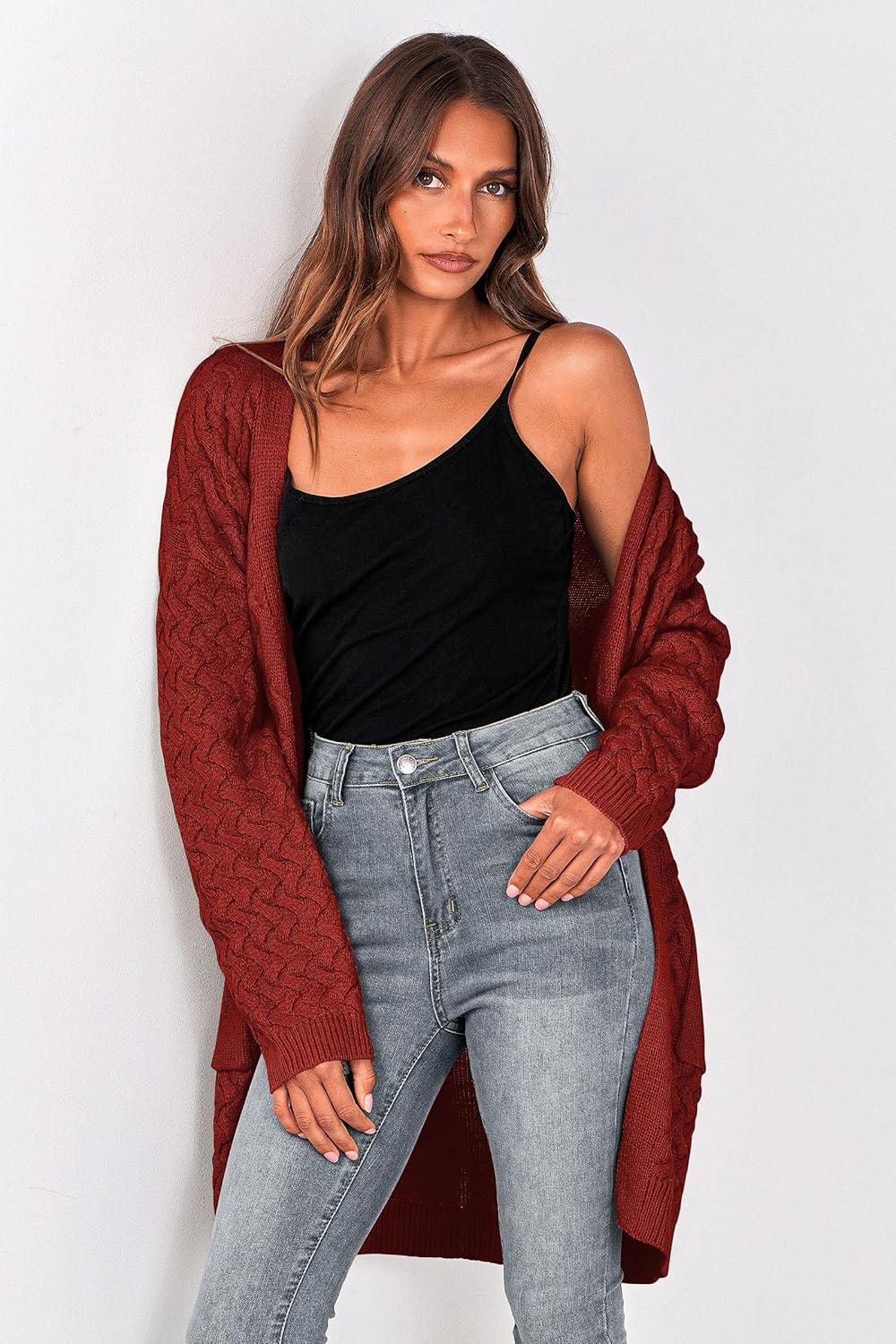 imagePRETTYGARDEN Womens Fall Open Front Chunky Cardigans Casual Long Sleeve Cable Knit Sweater Coat Outerwear