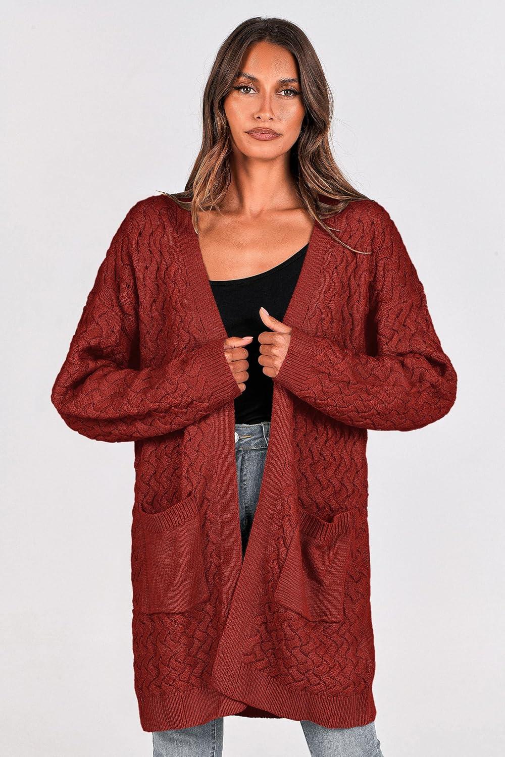 imagePRETTYGARDEN Womens Fall Open Front Chunky Cardigans Casual Long Sleeve Cable Knit Sweater Coat Outerwear