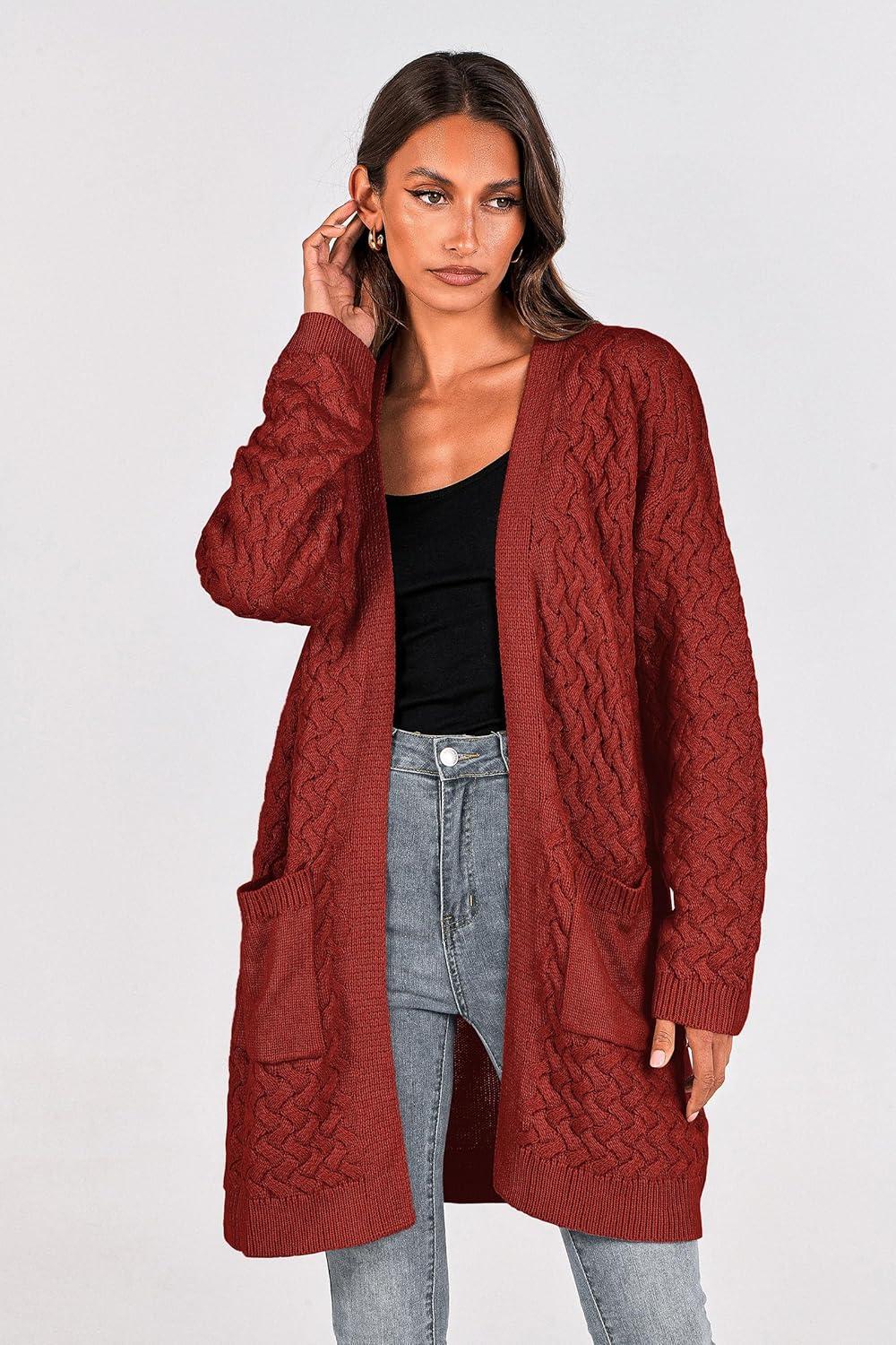 imagePRETTYGARDEN Womens Fall Open Front Chunky Cardigans Casual Long Sleeve Cable Knit Sweater Coat Outerwear