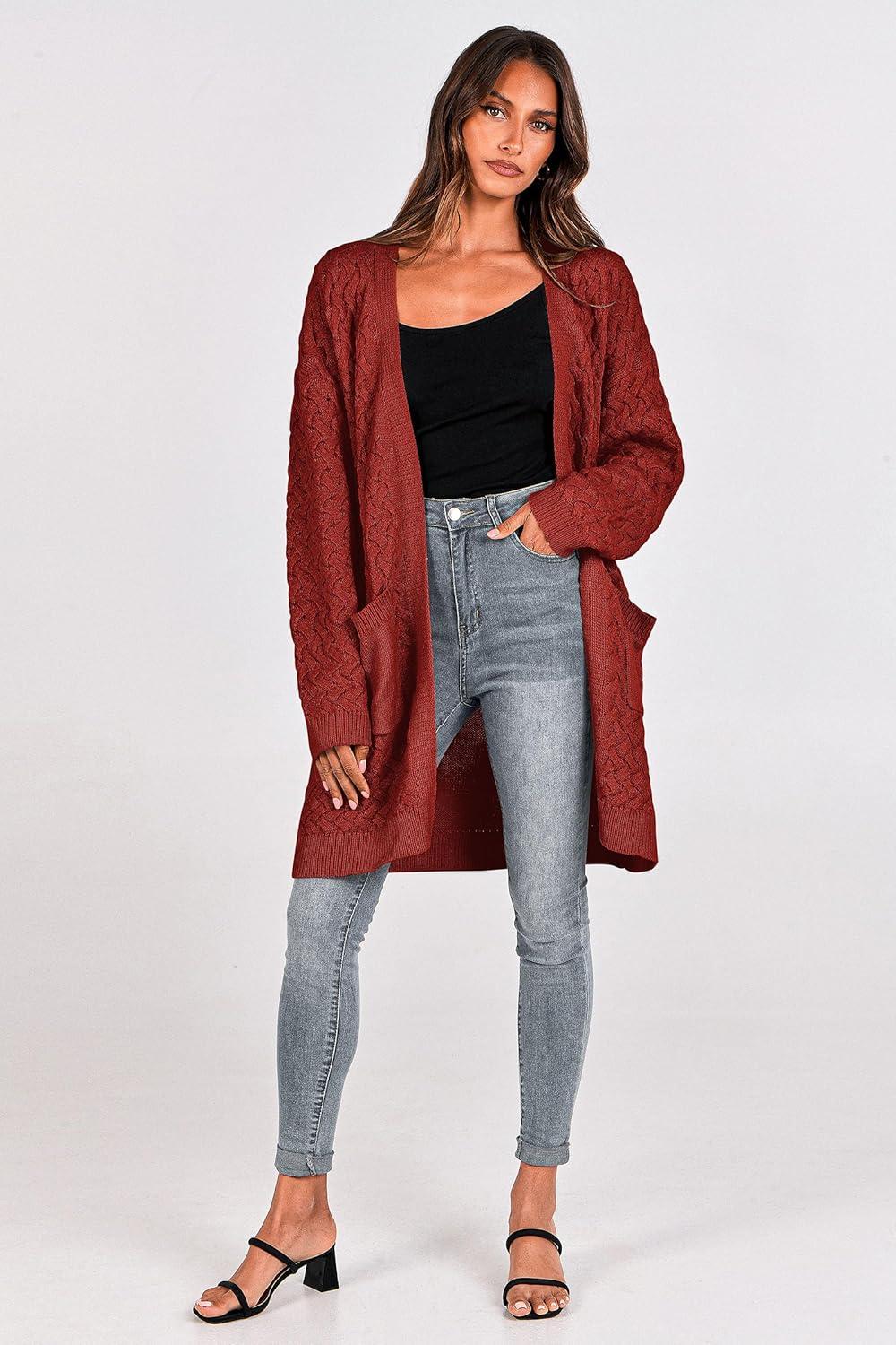 imagePRETTYGARDEN Womens Fall Open Front Chunky Cardigans Casual Long Sleeve Cable Knit Sweater Coat Outerwear