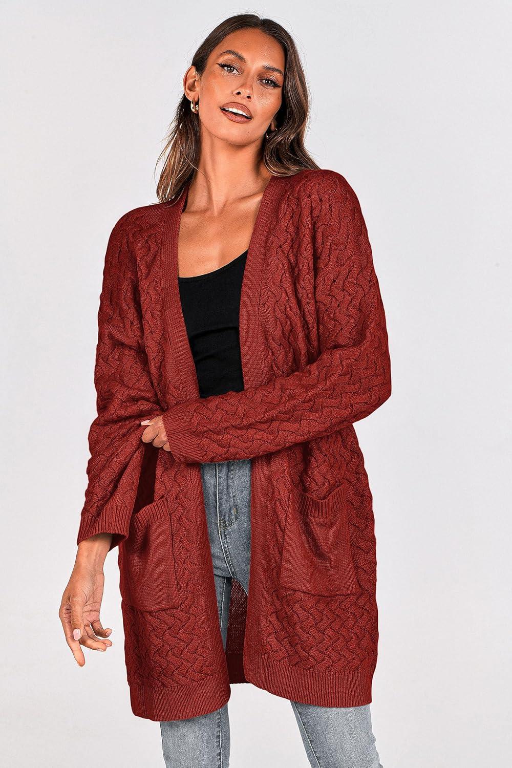 imagePRETTYGARDEN Womens Fall Open Front Chunky Cardigans Casual Long Sleeve Cable Knit Sweater Coat Outerwear