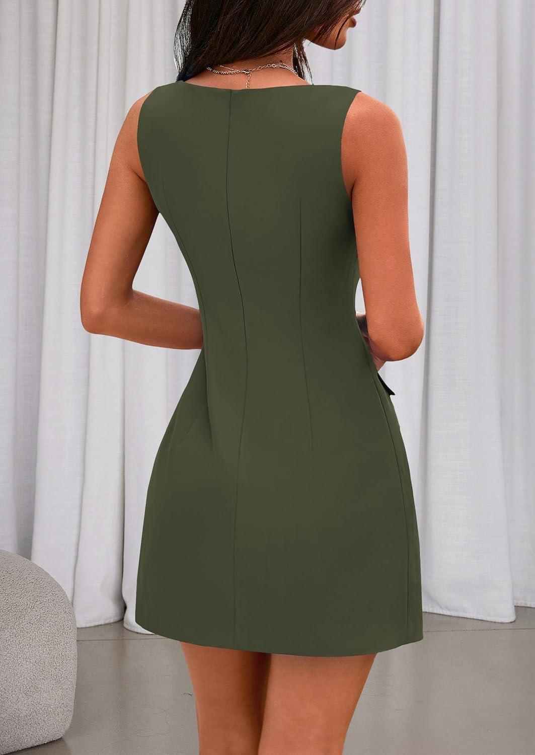 imagePRETTYGARDEN Womens Sleeveless Summer Dresses 2026 Formal Boat Neck Bodycon Elegant A Line Business Work Office Mini DressArmy Green