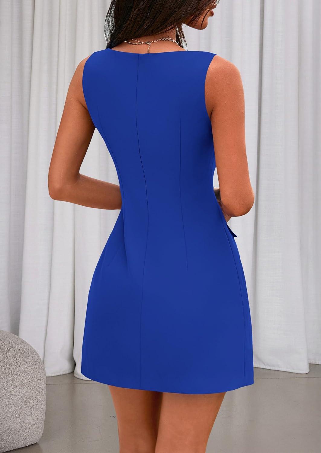imagePRETTYGARDEN Womens Sleeveless Summer Dresses 2026 Formal Boat Neck Bodycon Elegant A Line Business Work Office Mini DressBlue