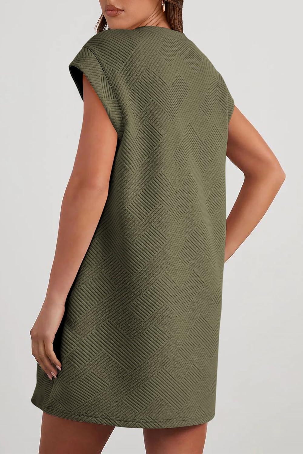 imagePRETTYGARDEN Womens Summer Short T Shirt Dress Cap Sleeve Crew Neck Casual Loose Basic Mini DressesArmy Green