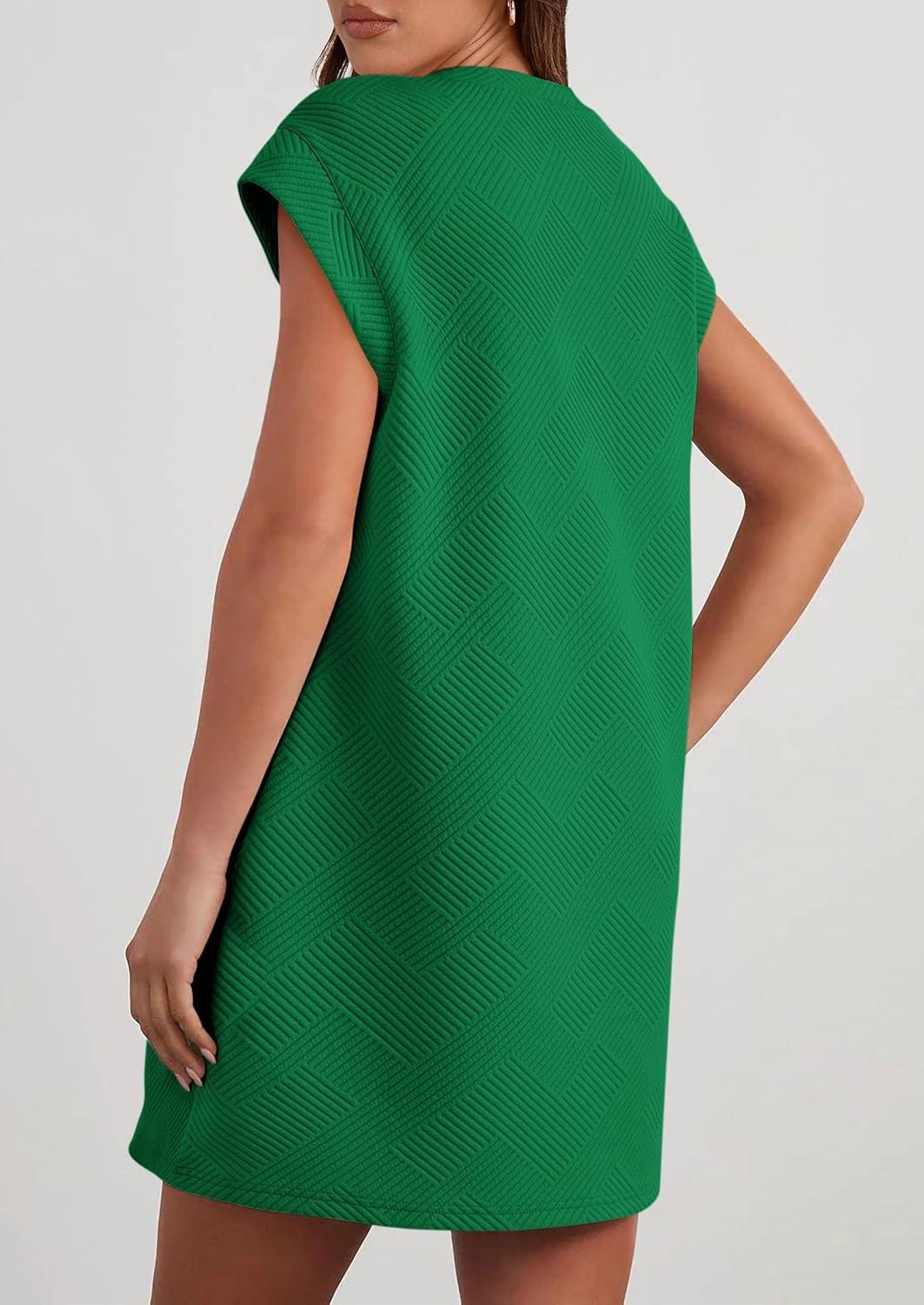 imagePRETTYGARDEN Womens Summer Short T Shirt Dress Cap Sleeve Crew Neck Casual Loose Basic Mini DressesGreen