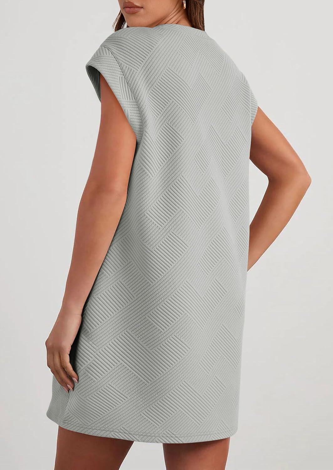 imagePRETTYGARDEN Womens Summer Short T Shirt Dress Cap Sleeve Crew Neck Casual Loose Basic Mini DressesLight Grey