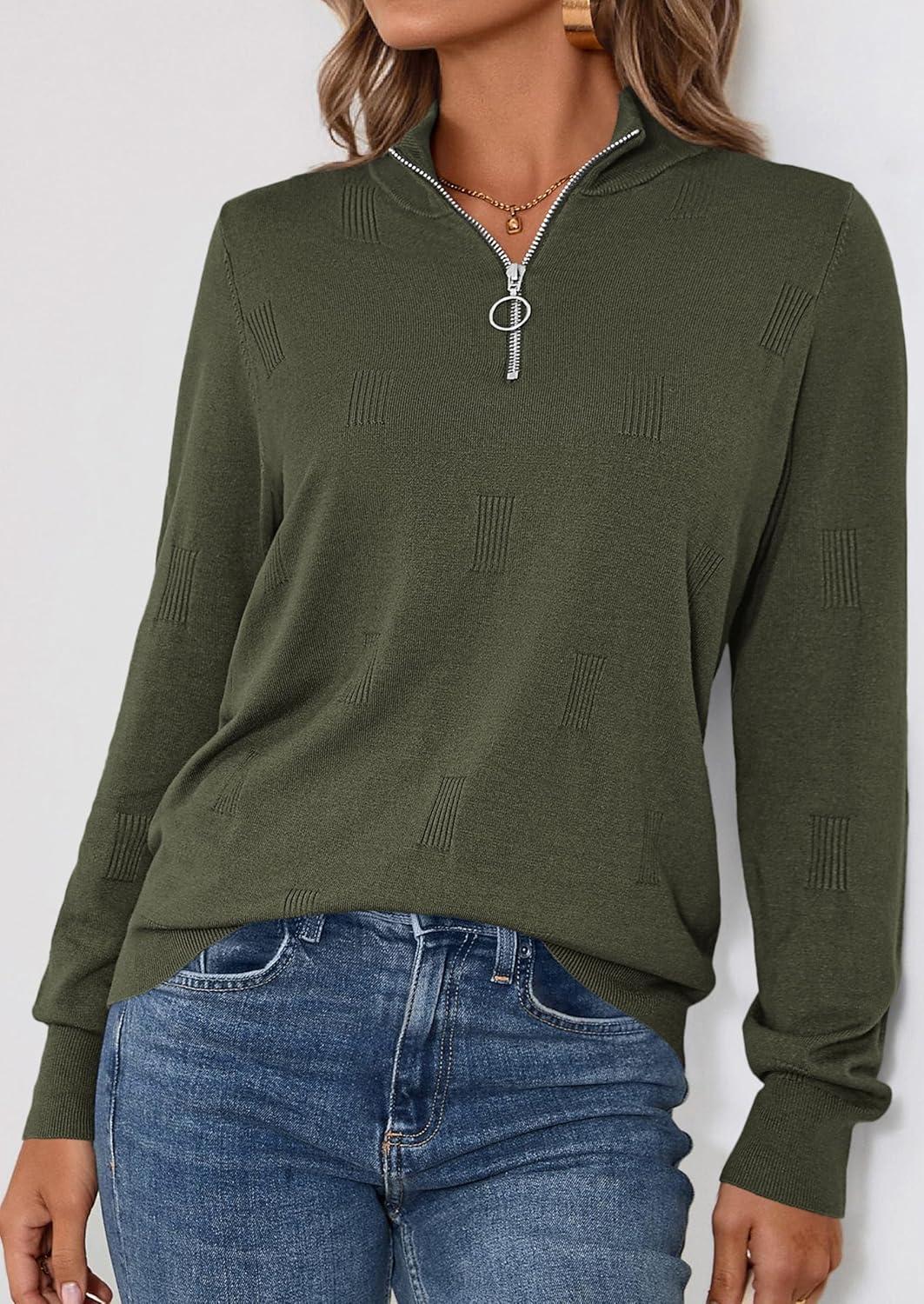 imagePRETTYGARDEN Womens Sweaters Quarter Zip Knit Long Sleeve Business Casual Pullover Tops 2026 Fall Fashion Work OutfitsArmy Green