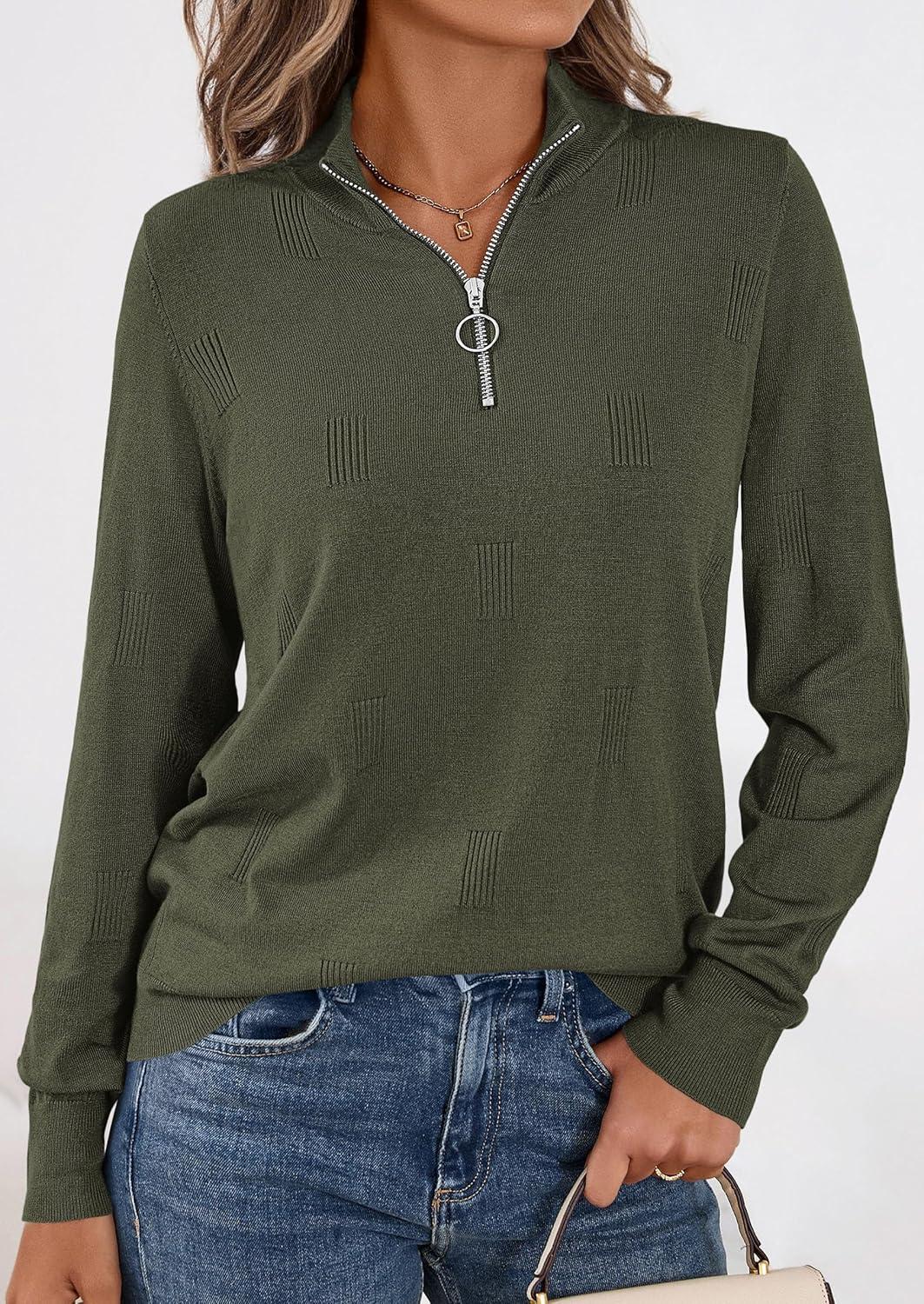 imagePRETTYGARDEN Womens Sweaters Quarter Zip Knit Long Sleeve Business Casual Pullover Tops 2026 Fall Fashion Work OutfitsArmy Green