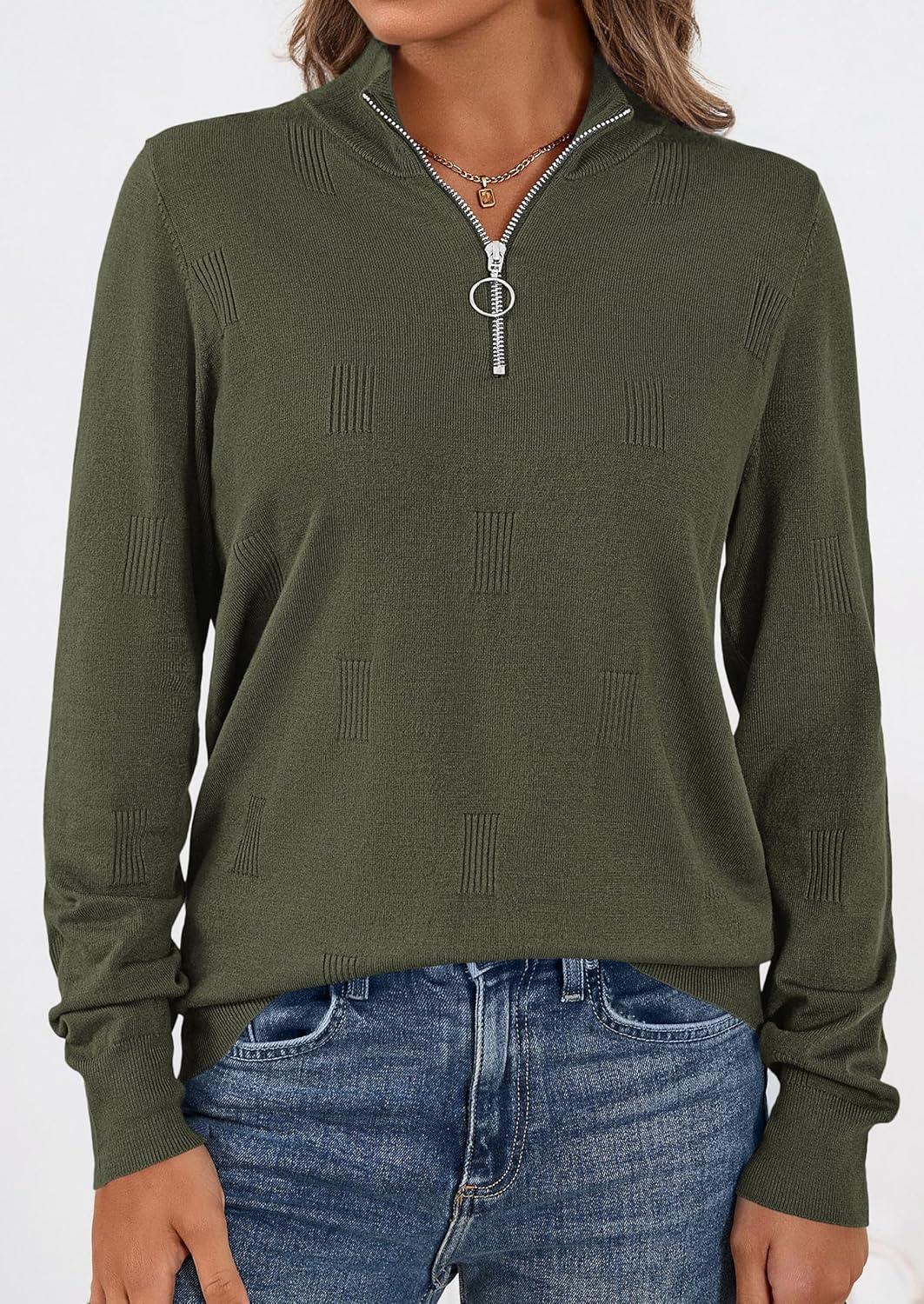 imagePRETTYGARDEN Womens Sweaters Quarter Zip Knit Long Sleeve Business Casual Pullover Tops 2026 Fall Fashion Work OutfitsArmy Green