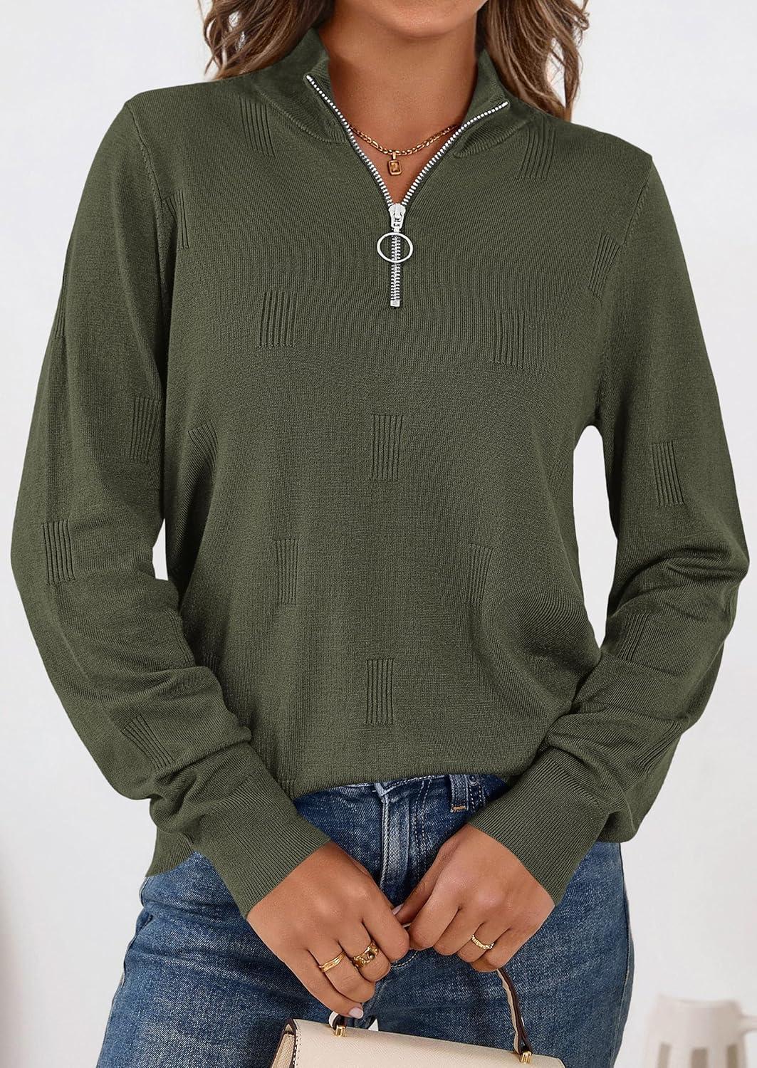 imagePRETTYGARDEN Womens Sweaters Quarter Zip Knit Long Sleeve Business Casual Pullover Tops 2026 Fall Fashion Work OutfitsArmy Green