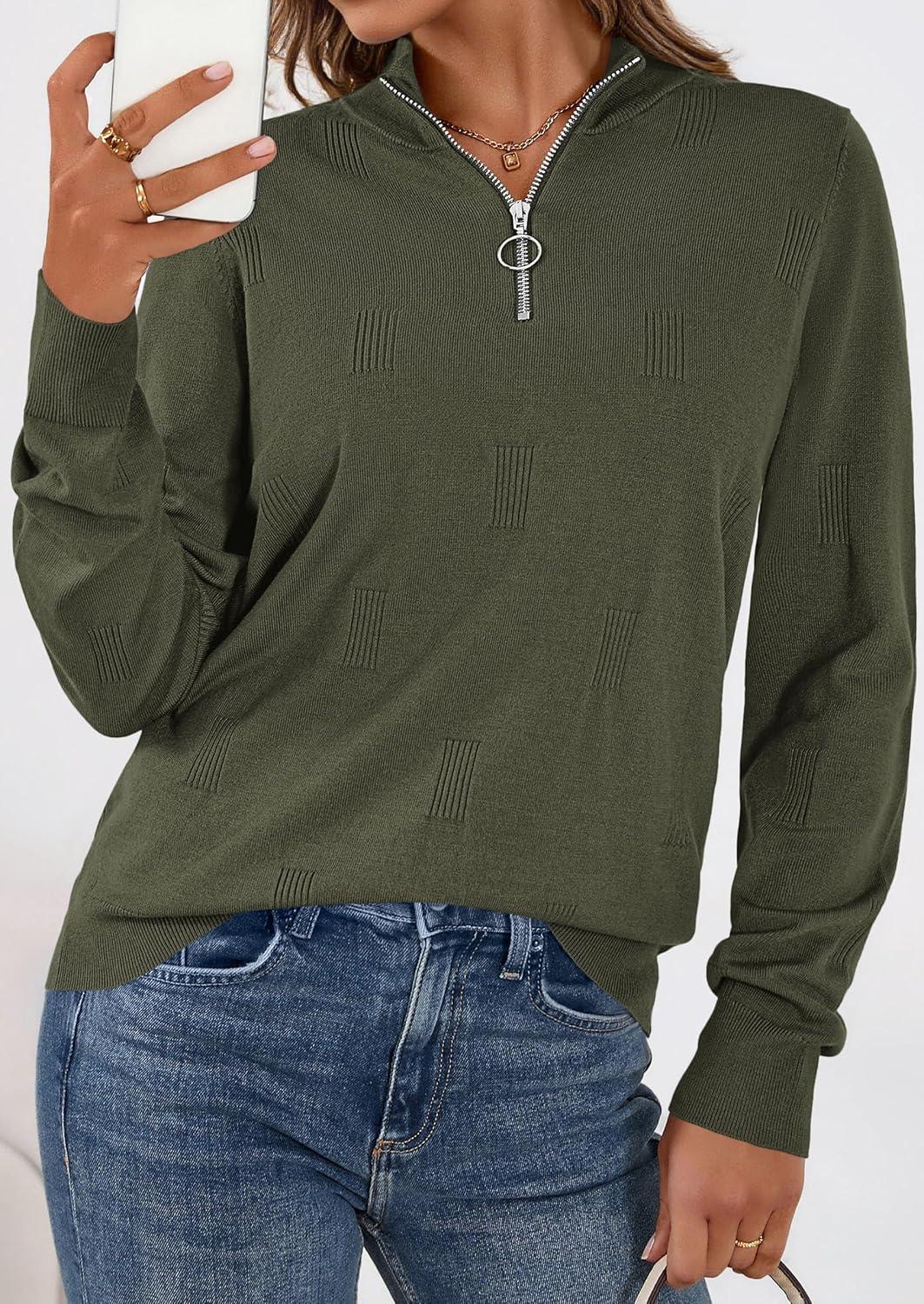 imagePRETTYGARDEN Womens Sweaters Quarter Zip Knit Long Sleeve Business Casual Pullover Tops 2026 Fall Fashion Work OutfitsArmy Green