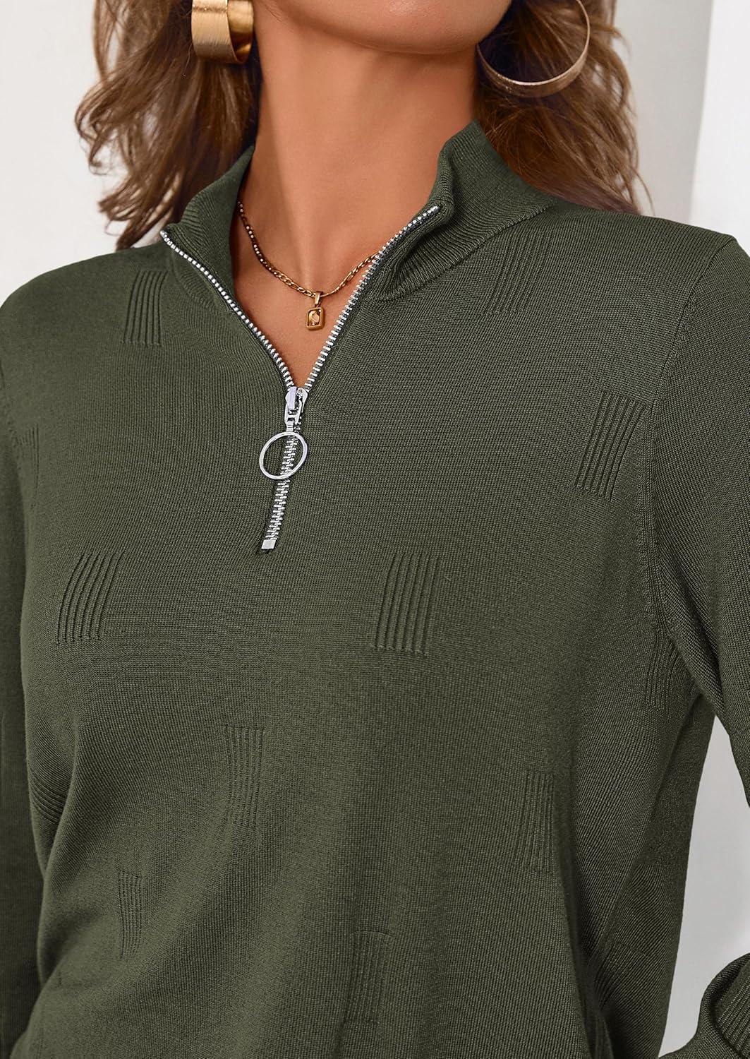 imagePRETTYGARDEN Womens Sweaters Quarter Zip Knit Long Sleeve Business Casual Pullover Tops 2026 Fall Fashion Work OutfitsArmy Green