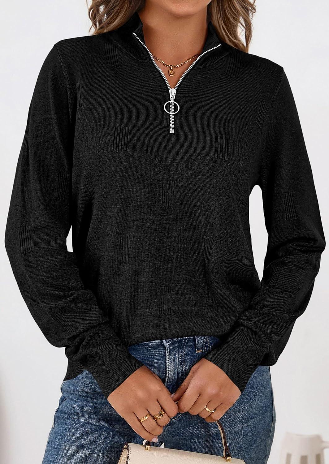 imagePRETTYGARDEN Womens Sweaters Quarter Zip Knit Long Sleeve Business Casual Pullover Tops 2026 Fall Fashion Work OutfitsBlack