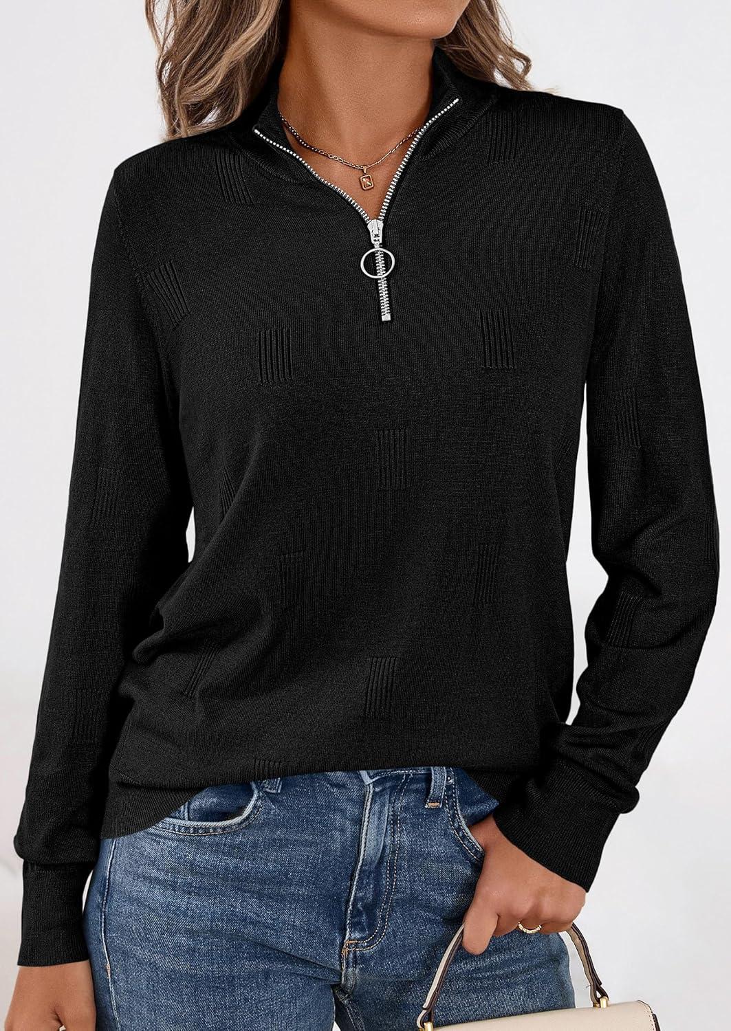 imagePRETTYGARDEN Womens Sweaters Quarter Zip Knit Long Sleeve Business Casual Pullover Tops 2026 Fall Fashion Work OutfitsBlack
