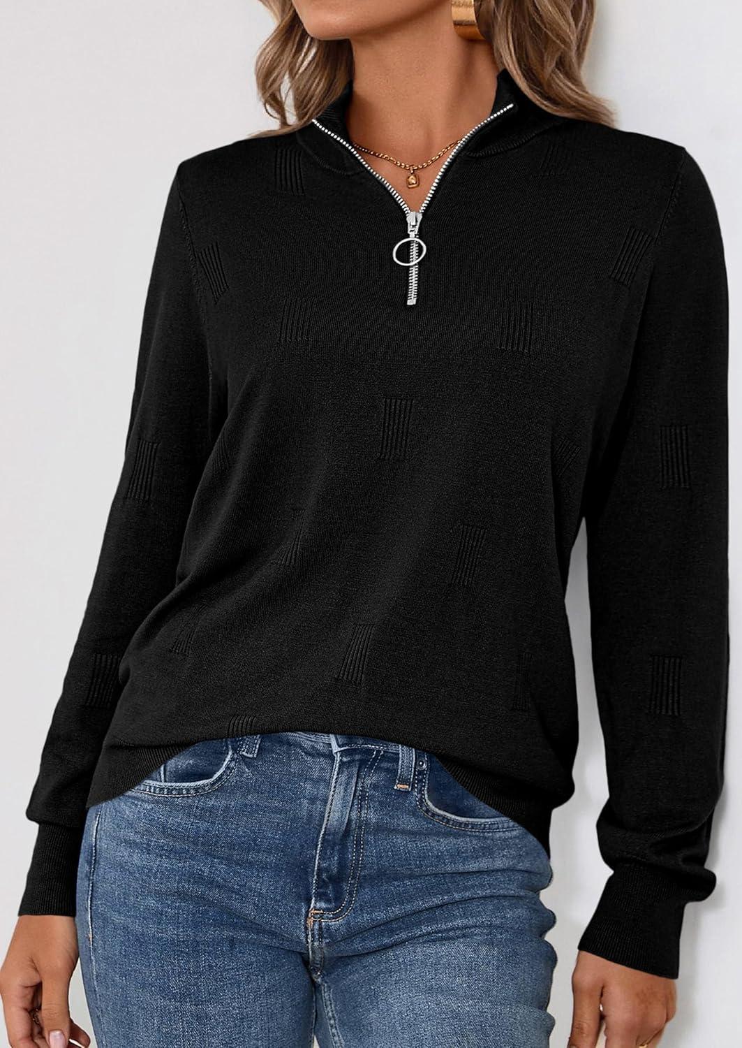 imagePRETTYGARDEN Womens Sweaters Quarter Zip Knit Long Sleeve Business Casual Pullover Tops 2026 Fall Fashion Work OutfitsBlack