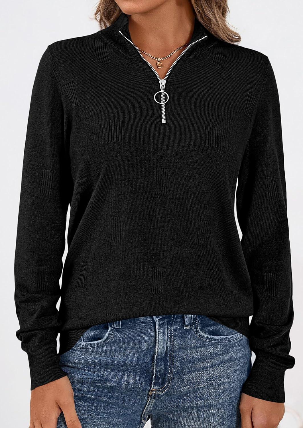 imagePRETTYGARDEN Womens Sweaters Quarter Zip Knit Long Sleeve Business Casual Pullover Tops 2026 Fall Fashion Work OutfitsBlack