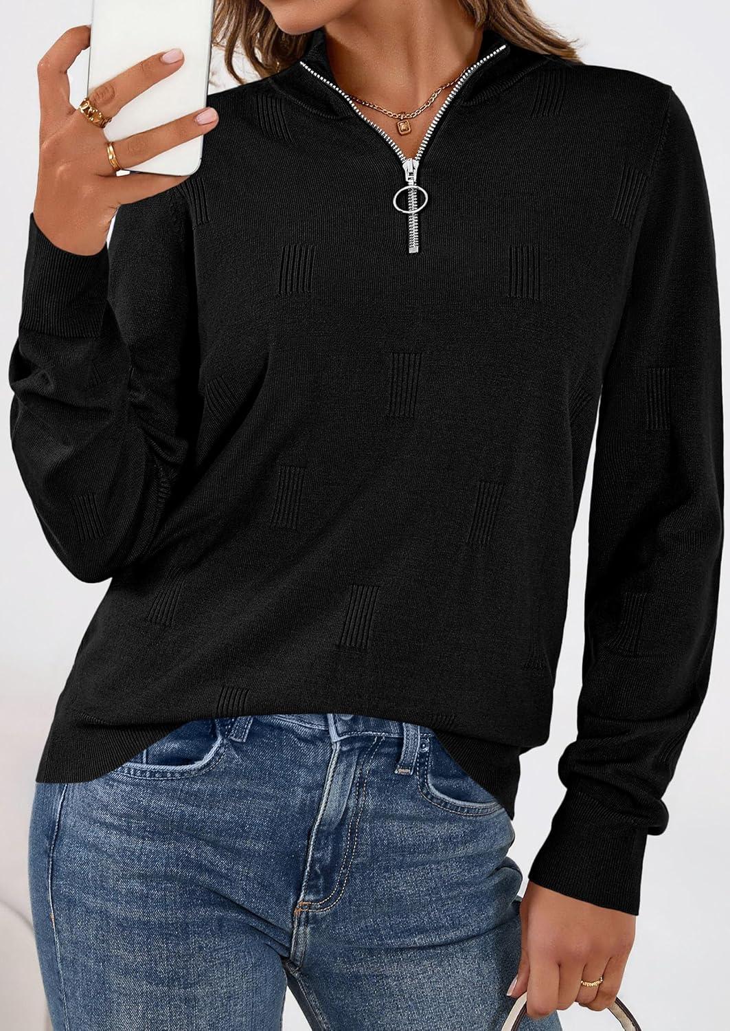 imagePRETTYGARDEN Womens Sweaters Quarter Zip Knit Long Sleeve Business Casual Pullover Tops 2026 Fall Fashion Work OutfitsBlack