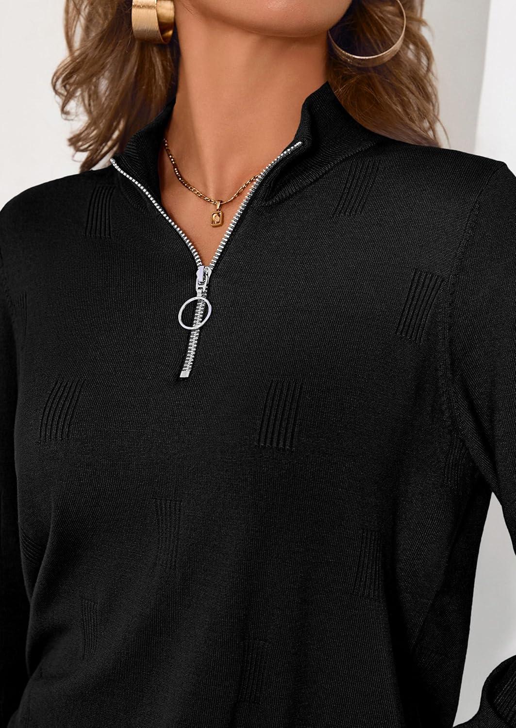 imagePRETTYGARDEN Womens Sweaters Quarter Zip Knit Long Sleeve Business Casual Pullover Tops 2026 Fall Fashion Work OutfitsBlack