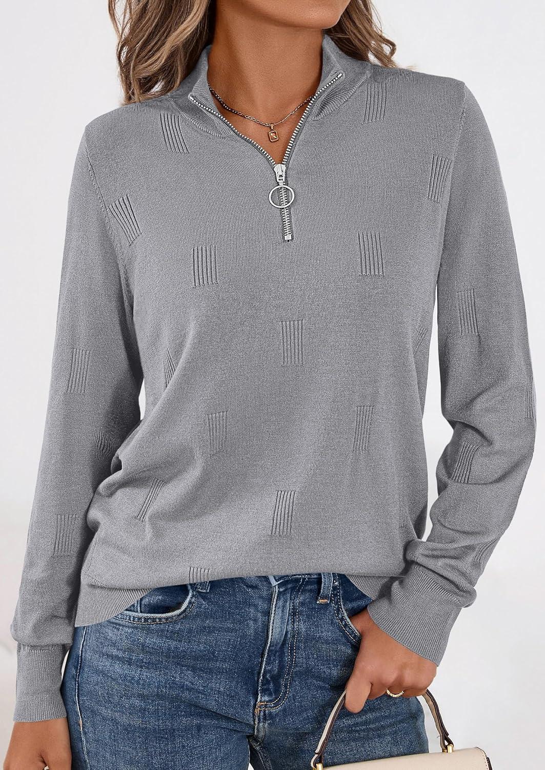 imagePRETTYGARDEN Womens Sweaters Quarter Zip Knit Long Sleeve Business Casual Pullover Tops 2026 Fall Fashion Work OutfitsGrey