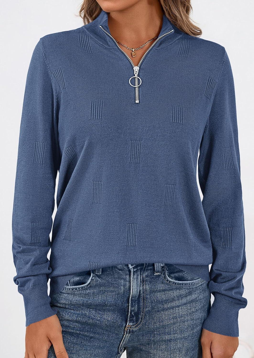 imagePRETTYGARDEN Womens Sweaters Quarter Zip Knit Long Sleeve Business Casual Pullover Tops 2026 Fall Fashion Work OutfitsGrey Blue