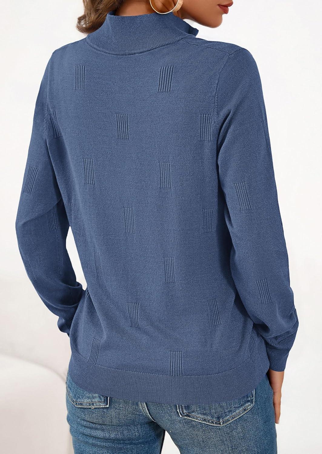 imagePRETTYGARDEN Womens Sweaters Quarter Zip Knit Long Sleeve Business Casual Pullover Tops 2026 Fall Fashion Work OutfitsGrey Blue