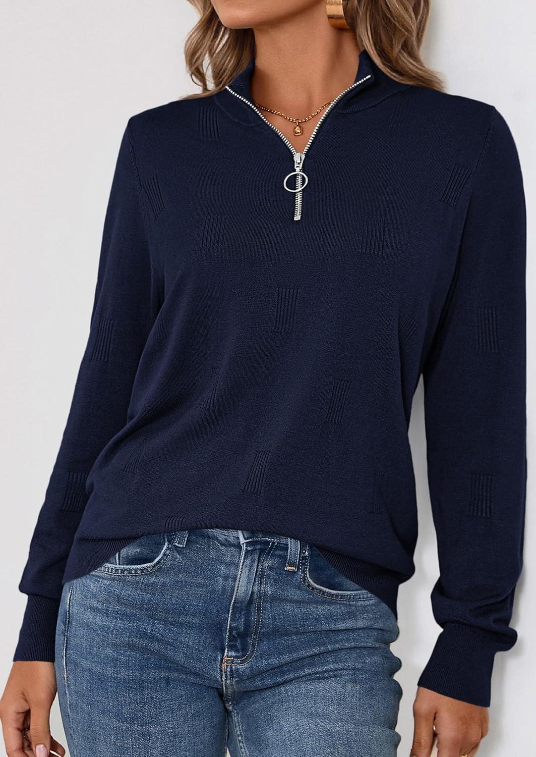 imagePRETTYGARDEN Womens Sweaters Quarter Zip Knit Long Sleeve Business Casual Pullover Tops 2026 Fall Fashion Work OutfitsNavy Blue