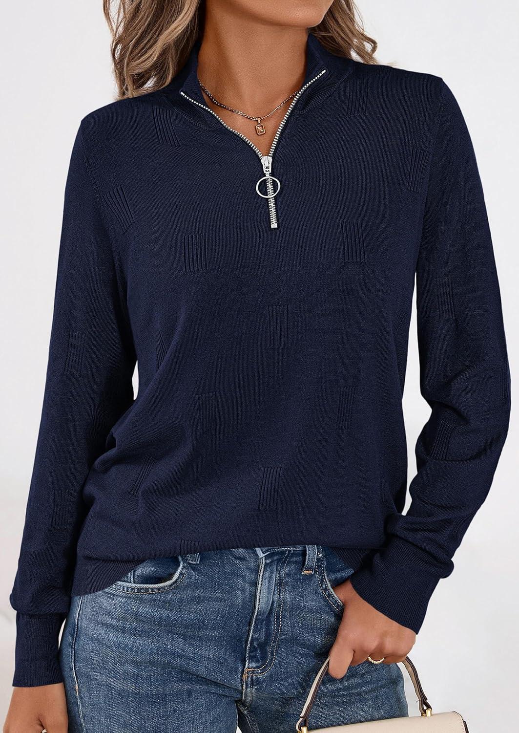 imagePRETTYGARDEN Womens Sweaters Quarter Zip Knit Long Sleeve Business Casual Pullover Tops 2026 Fall Fashion Work OutfitsNavy Blue
